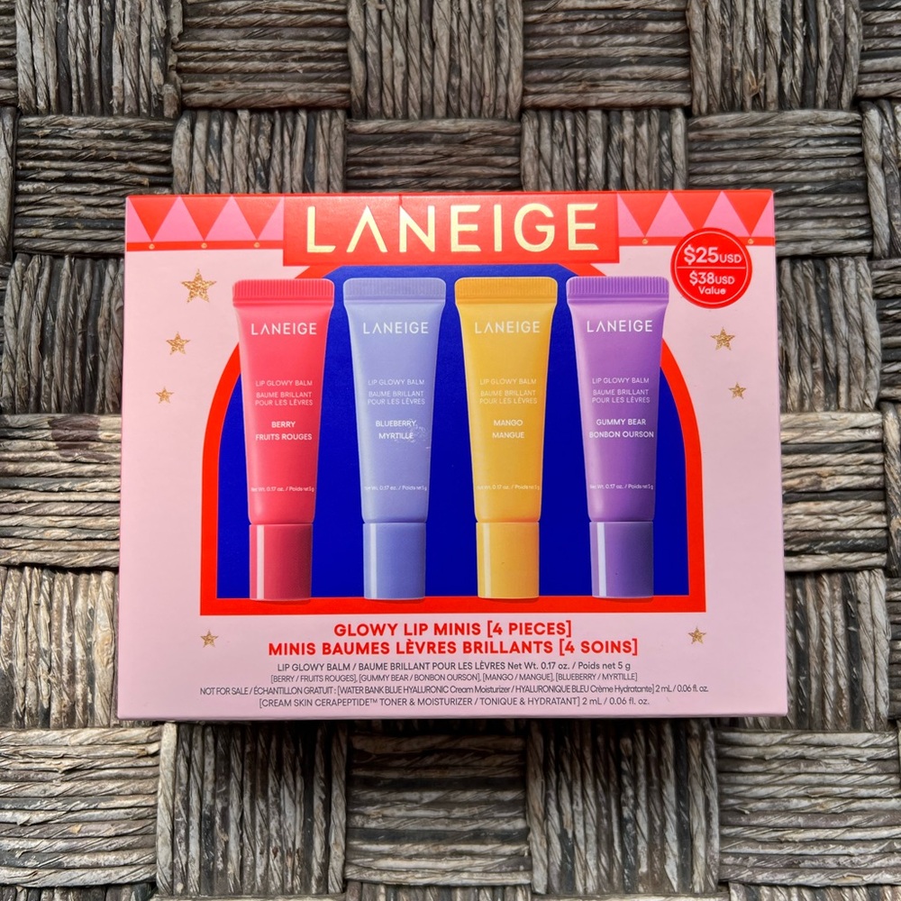 NIB LANEIGE Glowy Lip Minis Collection - Berry, Blueberry, Mango & Gummy Bear